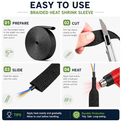 1" ID x 20FT 2:1 Heat Shrink Sleeve – Braided Heat Shrinkable Fabric Tubing, Abrasion Protection & Flexibility for Wiring Harness, Cable Sheath, Automotive Wires & Hoses - size: 25mm-1" I.D x 20FT