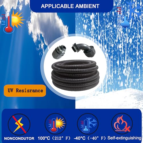 (1/2" Dia * 25 Feet) Yariwiz Black Special Extra Flexible Electrical Conduit Liquid Tight PVC Conduit Kit with 3 PCS Coupling, 3 PCS Elbow and 7 PCS Strap, Sealtight Seal Flex Liquidtight Wire - style: 1/2 inch-25ft-Kit