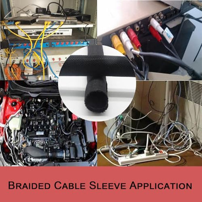 Braided Split Wire Loom Black Wire Cover Protective Harness Tubing Cable Management Self Wrap Cord Sleeve Mesh Woven 3/8"-35ft - size: 3/8"-35ft
