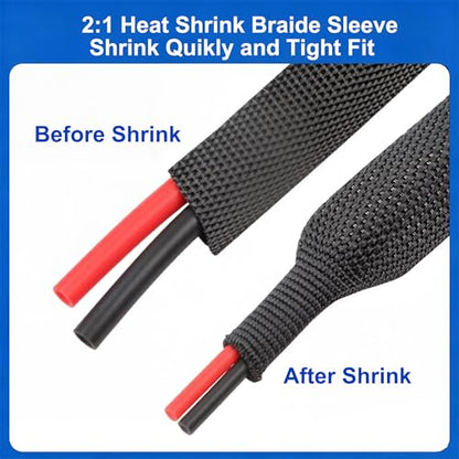 Heat Shrinkable Braided Sleeving, 10ft 1/4" Wire Loom Wiring Harness Sheath - size: 10- 1/4"(6mm)