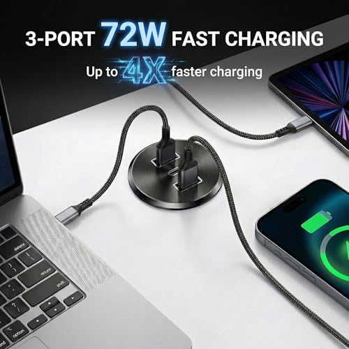 4PCS RV USB Outlet 72W Aluminum Alloy 12V/24V 3 Ports Recessed Mount - color: Deep Black, size: 4P