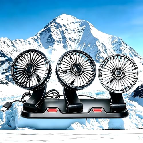 USB Triple Head Car Cooling Fan, 5V Brushless Motor, 2 Speeds, 360° Rotation, Dashboard Mount, for Cars, SUVs, Trucks, RVs & Desk Use - color: three heads-5V
