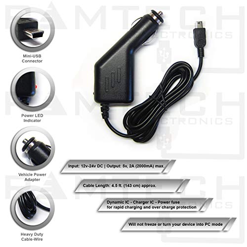 Mini USB 24V Car Charger Cable 4ft for Garmin Nuvi GPS Truck Navigator, Straight Mini-B Connector Power Cord, Compatible with Nuvi 40LM, 42LM, 44LM, 50LM, 52LM, 54LM, 56LM, 58LM - CHMNS