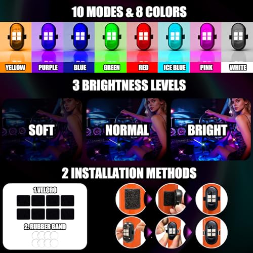 Wireless LED Lights for Car, Rechargeable Interior Car Lights - size: 4pcs