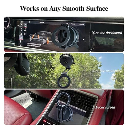 Vacuum Magnetic Car Phone Holder, Magsafe Suction Cup Phone Mount for Car Rv Gym Shower,Metal Arm,360° Rotation,Foldable,Reusable,Dashboard Car Mount for iPhone 17 16 Pro Max 15 14 13 12 Plus Android