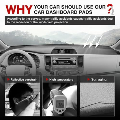 Autorder Dashboard Cover Mat for Toyota Sienna 2011-2014 Accessories Dash Cover Upgrade Flannel Dash Mat Sunshade Glare UV Rays Protector - size: Black 11-14 Sienna