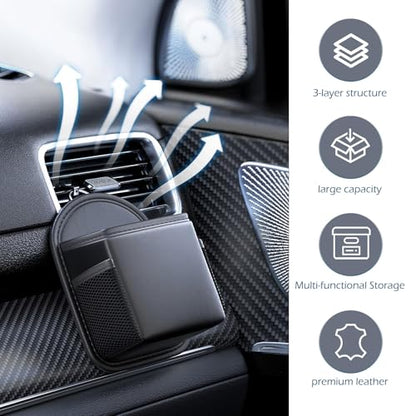 Car Air Vent Storage Bag Organizer Pocket, Multi-functional Air Conditioner Vent Organizer for ID Cards Glasses Phones Pens Keys, Keeps Your Car Neat & Tidy for Stress-free Journey (Black)