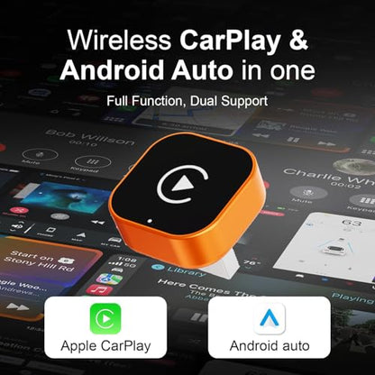 Wireless CarPlay Adapter, 2026 Upgraded Wired to Wireless for Apple CarPlay & Android Auto, 2-in-1 Mini USB, Plug-and-Play Stable Connection (Orange) - color: Orange