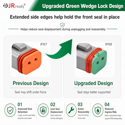 JRready 120 Pcs 2 Pin Deutsch DT Connector Kit 12 Sets, Gray Waterproof Wire Connectors, Size 16 Contacts with Tin-Plated Wire Barrels, Seal Plugs, 14-18 AWG for Car Truck Marine Wiring - size: 2-Pin (12 Pairs)
