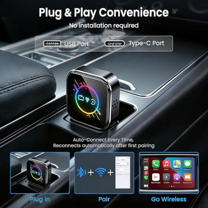 ELECROW 4 in 1 Wireless CarPlay Adapter for iPhone＆Android