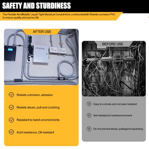 3/4 inch 150 Foot Liquid-Tight Conduit and Connector Kit, Flexible Non Metallic Electrical Conduit, With 10 Straight and 10 Angle Fittings and Pipe Strap - size: 3/4inch 150Ft