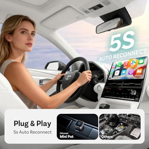 OTTOCAST Mini 3.0 (Pot) 2025 Wireless CarPlay & Android Auto 2-in-1 Adapter, Plug & Play, 5GHz WiFi, Auto Connect for iPhone & Android, Fits 98%+ OEM Wired CarPlay Cars - color: Silver