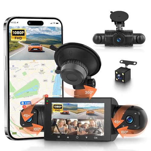 Rimoody 4-Channel 360° Dash Cam, 1080P Full HD Car DVR WiFi App Control