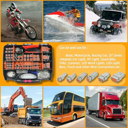 378 PCS DT Deutsch Series Waterproof Connector Kit, 2 3 4 6 8 12 Pin Connectors, Crimping Tool(12-20AWG) & DT Removal Tool, Size 16 Solid Terminal Contacts (14-20AWG) for Cars Motorcycle Boat - size: DT 378PCS KIT