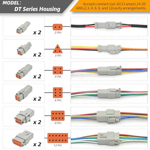215 PCS Deutsch Connector Kit, DT 2 3 4 6 8 12 Pin Connectors, IP67 Waterproof Electrical Connectors Plug with 75 Pairs Size 16 Stamped Contacts for Car Truck Boat (2SETS 215PCS) - size: 2SETS 215PCS