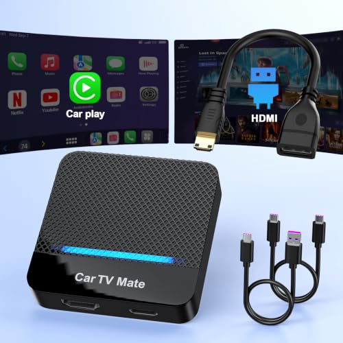 2-in-1 Car TV Mate Pro—Wireless CarPlay Adapter & HDMI Multimedia Adapter for TV Stick Converter/Game Consoles/Set-Top Box/Screen Mirroring, Plug & Play HDMI Cars T V Dongle Compatible Cars from 2016