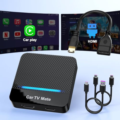 2-in-1 Car TV Mate Pro—Wireless CarPlay Adapter & HDMI Multimedia Adapter for TV Stick Converter/Game Consoles/Set-Top Box/Screen Mirroring, Plug & Play HDMI Cars T V Dongle Compatible Cars from 2016