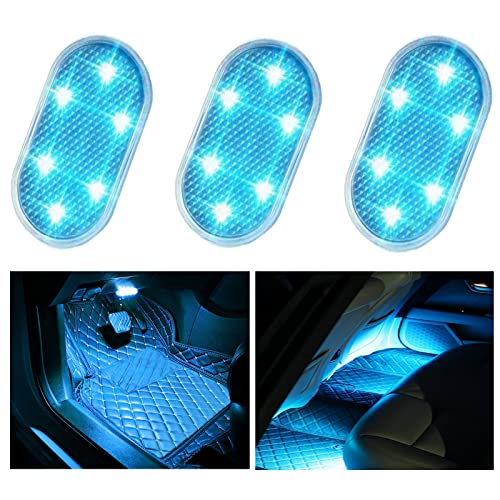 3Pcs Car LED Lights Interior, LED Interior Car Lights with 6 Bright LED Lamp Beads, Portable Car Interior Atmosphere Reading Light,USB Rechargeable Lighting Light(Ice Blue) - color: Ice Blue