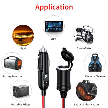 KEWIG 12/24V 20FT 16AWG Heavy Duty Car Cigarette Lighter Extension Cord - size: 20 ft
