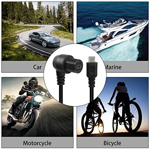 QIANRENON 90° Right USB Panel Flush Mount Waterproof Extension Cable Micro USB 5 Pin Angle Micro Male to Female Connector for Fixied on Dashboard of Car,Boat,Motorcycle,28cm/11in (Pass-Through) - style: Pass-through