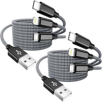 Multi Charging Cable,USB Universal 3 in 1 Charger,2Pack 4ft Car Cord - color: Grey/Black-4FT-2Pack