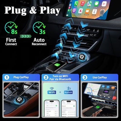 2026 Wireless CarPlay Adapter Upgrade Wired CarPlay to Wireless, Mini USB Design for Cars with Built-in Wired Apple CarPlay Plug and Play Easy Use Fast Stable Connection Car Play for iPhone - color: Black