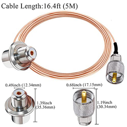 TUOLNK RG316 UHF PL259 Coax Cable, UHF Male to Right Angle SO239 Female Extension Cable, PL259 SO239 Female Elbow Coaxial Cable 16.4 ft (5M) for CB Radio, Ham Radio