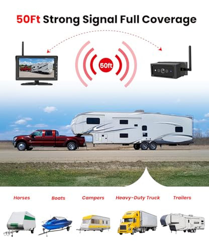 Foxpark Magnetic Wireless Backup Camera for RV Trailer: 1-Min Quick Install No-Drilling Back up Camera with 7" HD 1080P Monitor, 50FT Stable Signal Rear View Camera for Truck, Camper, SUV, Car