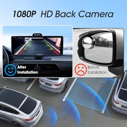 Haudio 10.26" Portable Wireless Apple CarPlay Screen for Car, Wireless Android Auto Touch Screen with 1080P Dash Cam & Backup Camera, GPS Navigation, Bluetooth 5.0, Voice Control, FM, Plug and Play - size: 10.26 inch