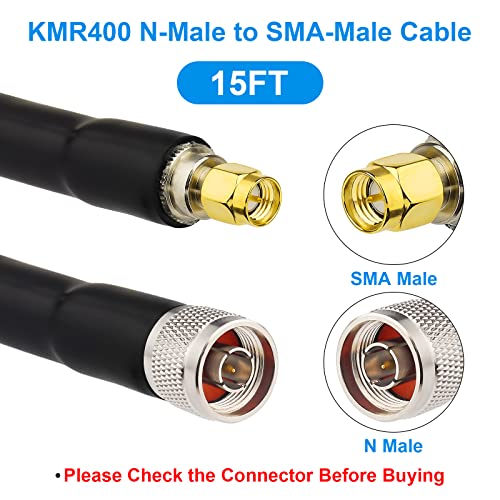 XRDS -RF SMA Male to N Male Cable 15 ft, KMR400 Low Loss SMA to N Cable for 3G/4G/LTE/ADS-B/Ham/GPS/WiFi/RF Radio to Antenna Use(NOT rp SMA Male)