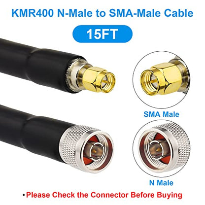 XRDS -RF SMA Male to N Male Cable 15 ft, KMR400 Low Loss SMA to N Cable for 3G/4G/LTE/ADS-B/Ham/GPS/WiFi/RF Radio to Antenna Use(NOT rp SMA Male)
