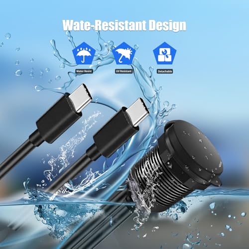 Dual Port USB C 2.0 Male to USB C 2.0 Female Extension Cable,Flush Mount Waterproof Panel Cable for Car,Truck,Boat,Motorcycle Dashboard 3.3ft - style: Dual USB C 2.0