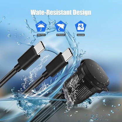 Dual Port USB C 2.0 Male to USB C 2.0 Female Extension Cable,Flush Mount Waterproof Panel Cable for Car,Truck,Boat,Motorcycle Dashboard 3.3ft - style: Dual USB C 2.0