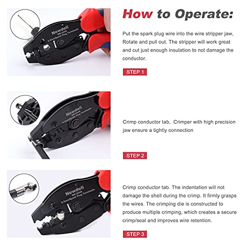 Spark Plug Wire Crimper, Newdeli Crimping Pliers for Spark Plug Stripping Tool, ND-2048 for Crimping and Stripping Spark Plug Wire, Dia 8.0-8.5mm,Ratchet spark plug wire crimping tool - style: ND-2048 for spark plug terminals