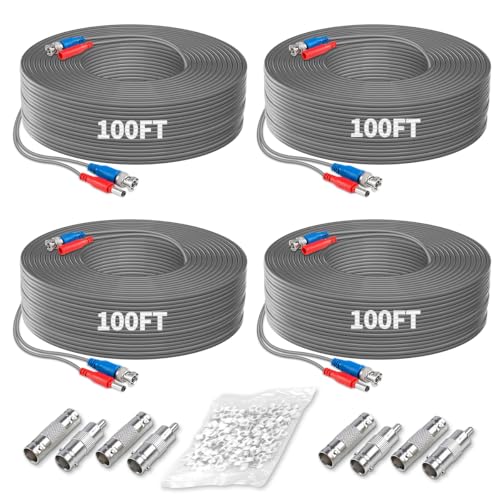 OOSSXX 4 Pack 30M/100ft All-in-One BNC Extension Video Power Cables - size: G-100Feet x 4