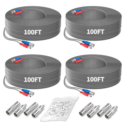 OOSSXX 4 Pack 30M/100ft All-in-One BNC Extension Video Power Cables - size: G-100Feet x 4