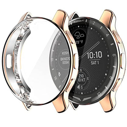 Lamshaw Compatible for Garmin D2 Air Case, All-Around Protective TPU Bumper Cover Screen Protector Case Cover Compatible for Garmin D2 Air X10 - color: Plating case-Black+Rose Gold
