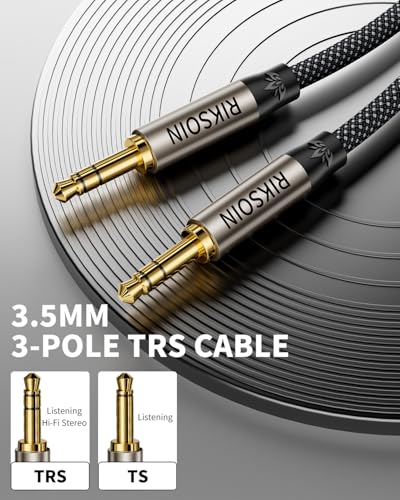 3.5mm Nylon Braided Aux Cable, Silver-Plated Wire Core Male to Male Cord for Headphones Car Home Stereos Speaker Compatible with iPhone iPad iPod Echo More-10FT - size: 3m/10FT