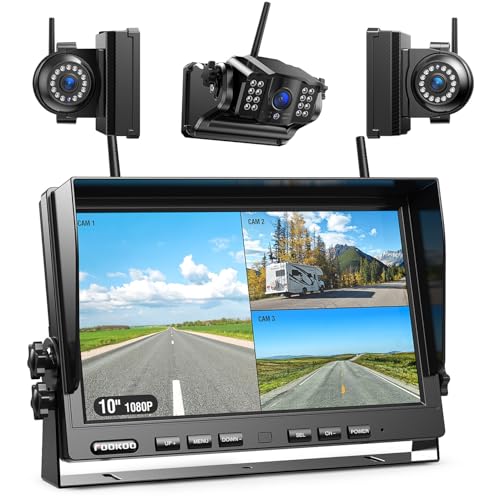 Fookoo Magnetic Wireless Backup Camera: HD 1080P 10" Monitor, 1-Min Install - color: Arctic Black, size: 10 inches 3-Camera