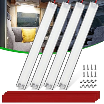 CT CAPETRONIX 12v LED Interior Light Bar, 15.4IN 168LEDs 1700LM 10W, DC 12v Volt led Strip Lights with Switch, for Enclosed Cargo Trailer Car RV Van Truck Lorry Camper Boat Caravan Motorhome (4Pcs) - size: 168LEDs-4PCS