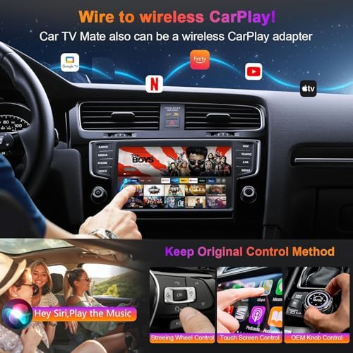 Car TV Mate-HDMl Multimedia Adapter for Fire T V Stick/Google T V Sticks/Game Consoles/Screen Throwers,2 in 1 Carplay TV Adapter with HDMI and USBC Port for iPhone, Convert Wired to Wireless Car Play