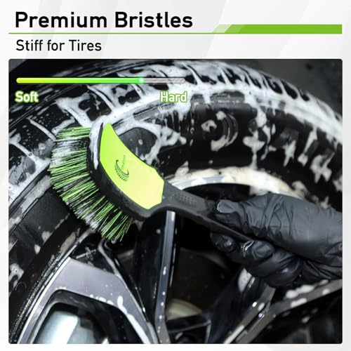 MVEQRRN 9PCS Boar Hair Car Detailing Brush Set,Car Wheel Brush Kit (Green) - color: 9pcs green detail wheel brush set