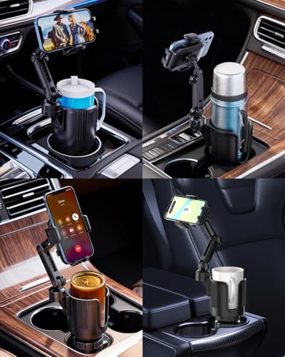 Cup Phone Holder for Car with Expandable Base, Upgraded 2 in 1 Hands Free Cellphone Holder Cupholder Car Mount, Stable Retractable Long Arm Universal Fit iphone and Large Bottle, for Truck SUV - color: Gray