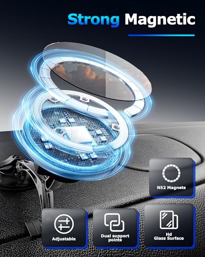 ZBF Magnetic Phone Holder for iPhone MagSafe Car Mount, Vacuum 360°Adjustable Car Phone Holder（Dashboard & Windshield） Magnet Cell Phone Holder Mount for iPhone 17/16/15/14/13 Android Galaxy - style: Upgrade Non-rechargeable