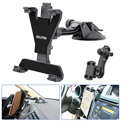 OHLPRO Dashboard Tablet Holder for Car, iPad Car Holder Suction Cup Mount Compatible with 7"-13" Tablets, Truck Windshield Vent with Flexible Arm Clip, Sturdy Adjustable Design, 360° Rotation, Black - size: Dash+Clip 7-13" Mount