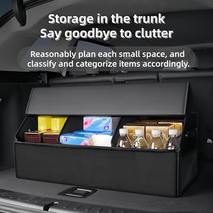 Car Organizers for Trunk for Suv Sedan, Leather Storage Box,Extra Large,Magnetic Lid,Collapsible and Adjustable, Collapsible Suede velvet， Black