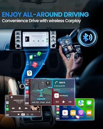 Wireless Carplay Adapter Upgraded Model adds Emergency Escape Window Breaker Function for Apple iPhone iOS 10+ & Cars from 2016+, Auto-Connect Stable Control & No Latency - size: M9