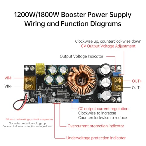1800W DC Boost Converter,Aideepen 40A 14V-85V to 14-120V Boost Converter Voltage Regulator Car Step-up Power Supply Module DC Adjustable Voltage Converter