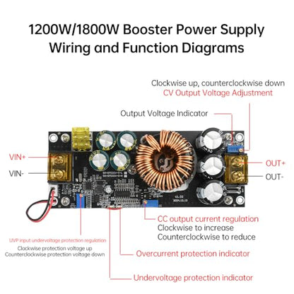 1800W DC Boost Converter,Aideepen 40A 14V-85V to 14-120V Boost Converter Voltage Regulator Car Step-up Power Supply Module DC Adjustable Voltage Converter