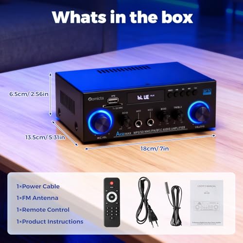 Romicta AK50MAX Stereo Audio Amplifier, Home Audio Stereo Receiver Bluetooth 5.0 with 400W 2.0 Channel FM Radio, Echo, USB, SD Card, AUX with Remote Control Home Theater Audio Stereo System - style: AK50MAX(AK45 Upgrade Version)